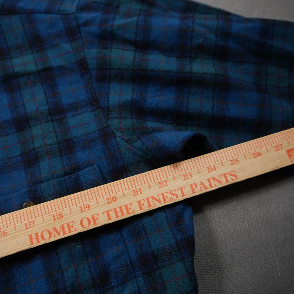 Pendleton Vintage Plaid Wool Flannel Men Shirt L Western Blue Logger Cabin Retro